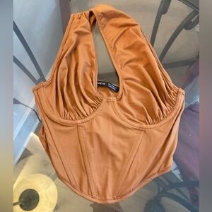 🔴 4/$22 NWOT SHEIN One Shoulder Rust Orange Corset Top Size Small